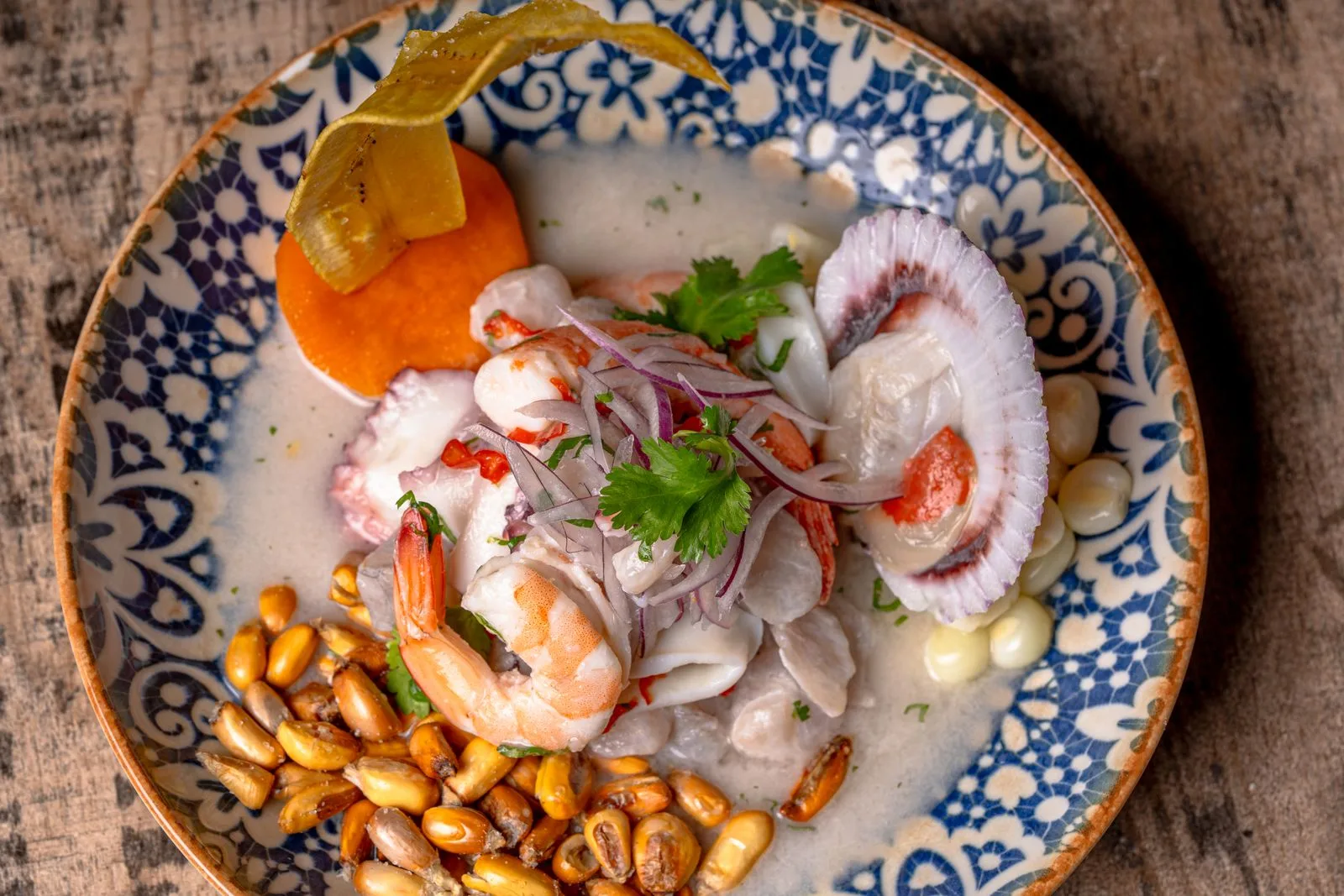 A plate of Peruvian ceviche